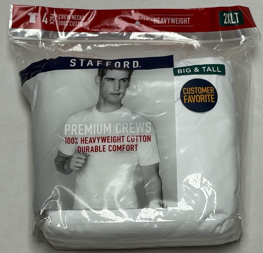 Stafford 4Pack Men's 2XLT Big & Tall Heavyweight Cotton Crew-Neck T-Shirts White
